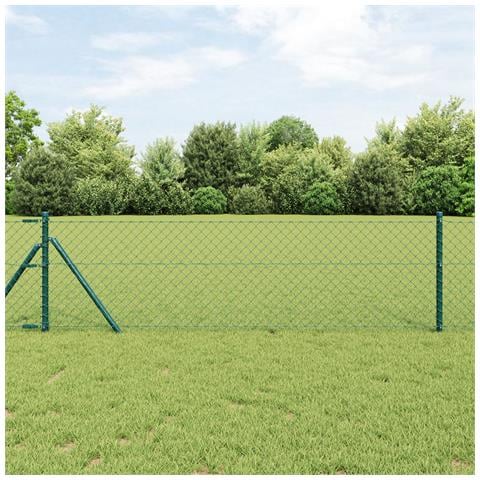 Recinzione in Rete Metallica con 7 Pali 0.8x10 m Acciaio Zincato Verde - Foto 2