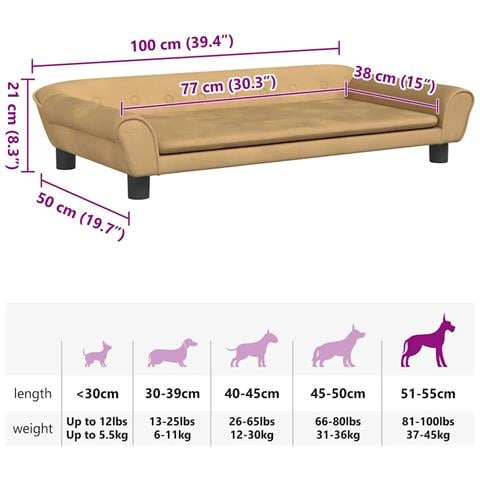 Lettino per Cani Marrone 100x50x21 cm in Velluto - Foto 7