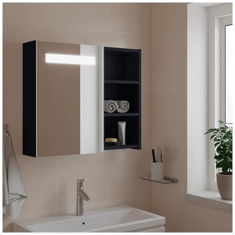 Armadietto Bagno con Specchio e LED Grigio 60x13x52 cm - Foto 2