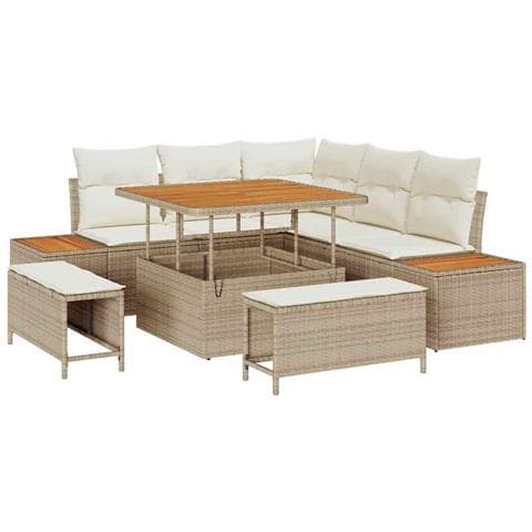 Set Divano da Giardino con cuscino 8 pcs Beige Poly Rattan - Foto 1