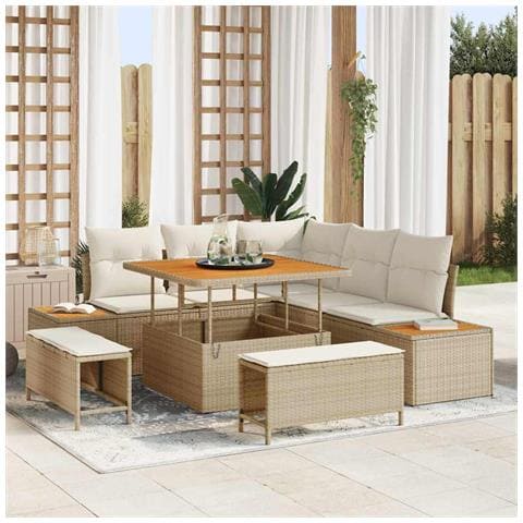 Set Divano da Giardino con cuscino 8 pcs Beige Poly Rattan - Foto 2