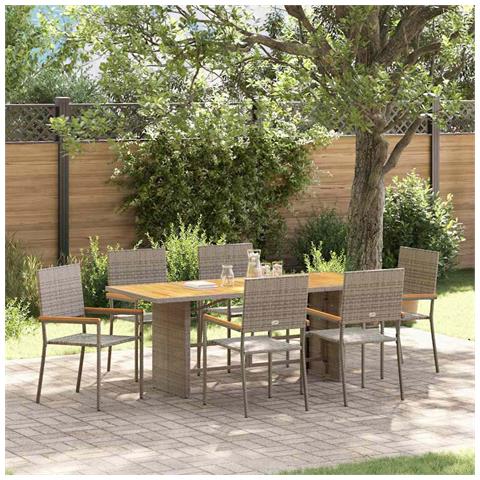 Set da Pranzo per Giardino 7 pcs Grigio 190 x 80 x 75 cm - Foto 2