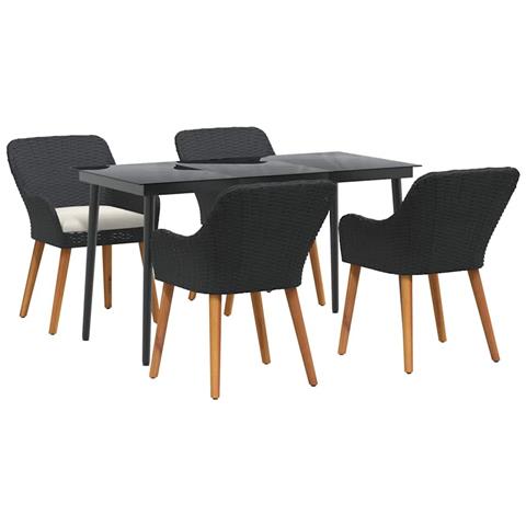 Set da Pranzo per Giardino con cuscino 5 pcs Nero polyrattan - Foto 1