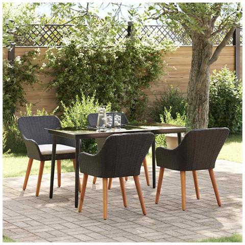 Set da Pranzo per Giardino con cuscino 5 pcs Nero polyrattan - Foto 2