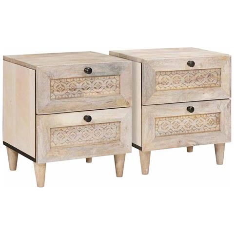Comodino 2 pcs Beige 40 x 33 x 46 cm legno massello di mango - Foto 1