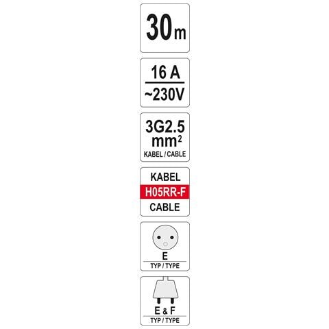 YT-8106 prolunghe e multiple 30 m 4 presa (e) AC Interno /esterno Nero, Rosso, Bianco - Foto 2