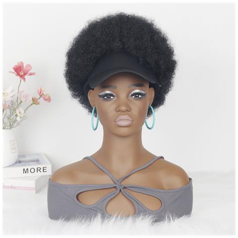 Parrucca Afro Voluminosa Da Donna Con Cappellino Da Baseball - Fibra Ad Alta Temperatura Mista - Foto 1