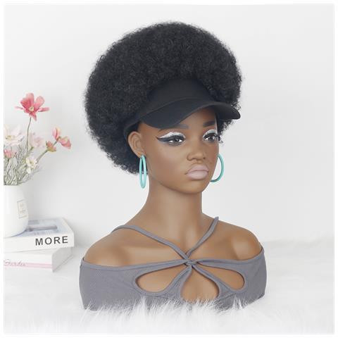 Parrucca Afro Voluminosa Da Donna Con Cappellino Da Baseball - Fibra Ad Alta Temperatura Mista - Foto 5