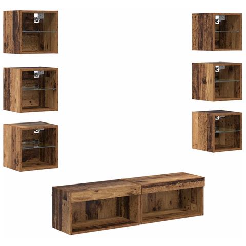 Mobile TV con luci a strisce a LED 8 pcs Legno vecchio Vetro - Foto 1