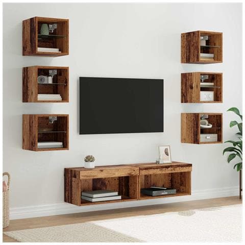 Mobile TV con luci a strisce a LED 8 pcs Legno vecchio Vetro - Foto 2