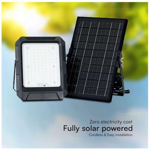 Faro LED con Telecomando e Pannello Solare 10W Batteria sostituibile Cavo da 3m Colore Nero 4000K, colore Nero - Foto 2
