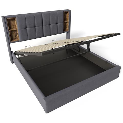 Letto Matrimoniale Grigio Con Ricarica Wireless E Spazio Di Stoccaggio - Foto 2