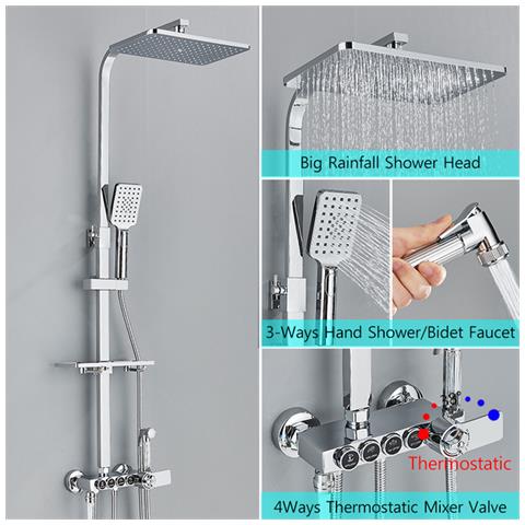 Colonna doccia, Blackswan, tipo M146, modello cromato regolabile, con termostato, bocca girevole, doccia ad alta pressione e mensola, misura 120 cm - Foto 2