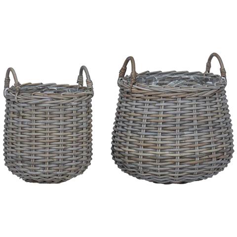 Cestino per piante con archiviazione 2 pcs Grigio Rattan Lacak - Foto 1