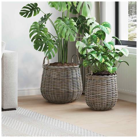 Cestino per piante con archiviazione 2 pcs Grigio Rattan Lacak - Foto 2