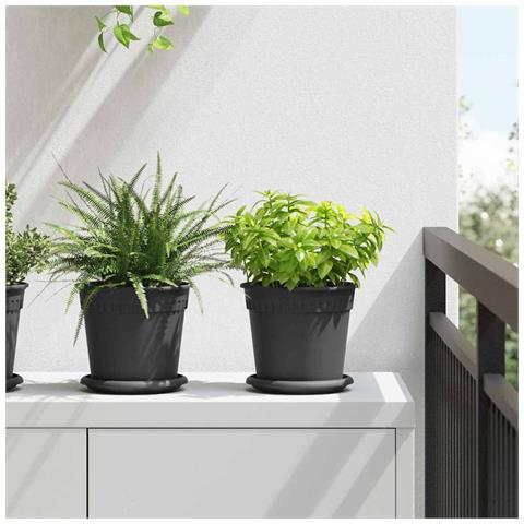 Vaso Rotondo per Fiori 6 pcs Nero Ø 17 x 14 cm Plastica - Foto 2