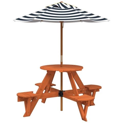 Tavolo Picnic per 4 Bambini con Ombrellone Rotondo Legno Abete - Foto 1