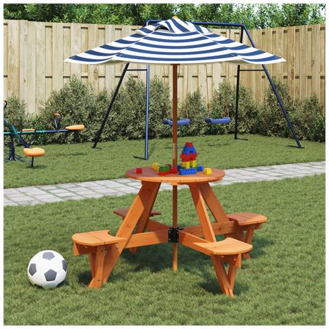 Tavolo Picnic per 4 Bambini con Ombrellone Rotondo Legno Abete - Foto 2