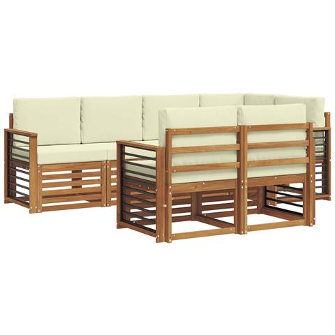 Set divani 7 pcs Naturale e Crema Legno di Acacia Massello - Foto 1