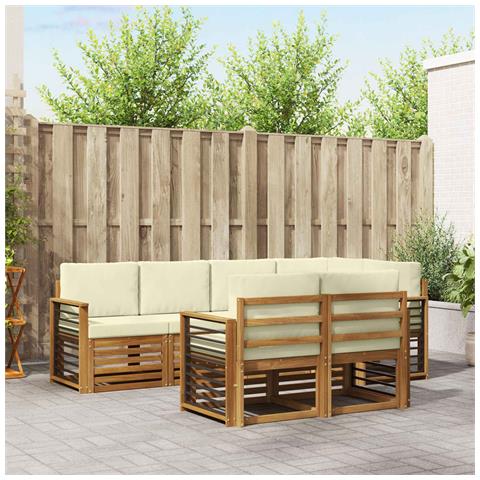 Set divani 7 pcs Naturale e Crema Legno di Acacia Massello - Foto 2