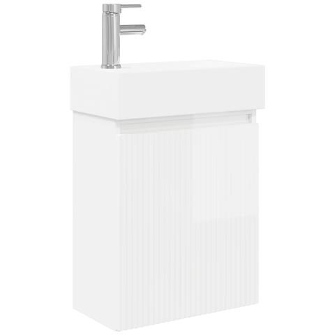 Mobile bagno con rubinetto Bianco Lucido 45,5 x 22,5 x 84 cm - Foto 1