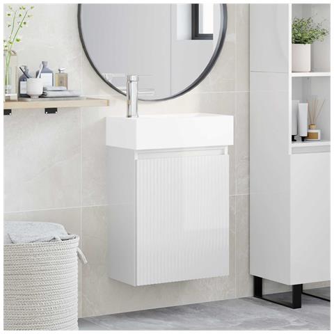 Mobile bagno con rubinetto Bianco Lucido 45,5 x 22,5 x 84 cm - Foto 2
