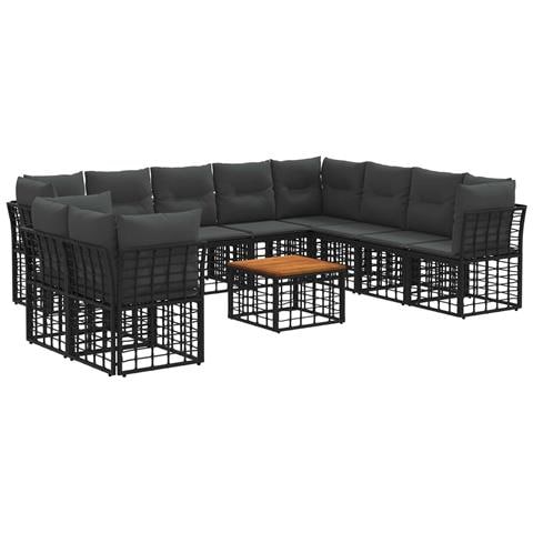 Set di divani da esterno 11 pcs Nero e Grigio scuro Poliestere - Foto 1