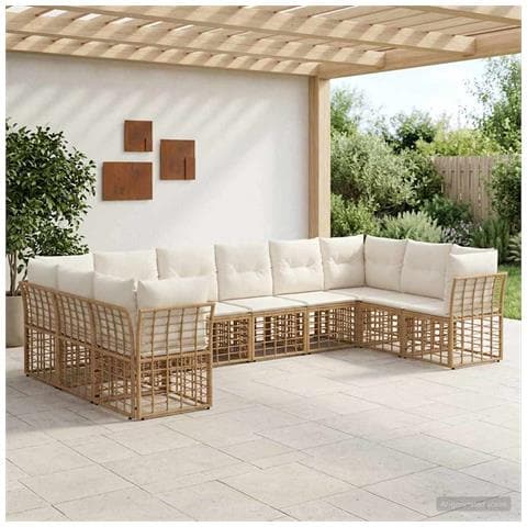 Set di divani da esterno Naturale e Bianco Crema Poliestere - Foto 2