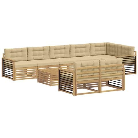 Set di divani da esterno 9 pcs Bianco e Beige Poliestere - Foto 1