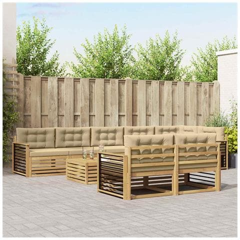 Set di divani da esterno 9 pcs Bianco e Beige Poliestere - Foto 2
