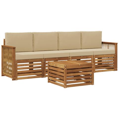 Set di divani da esterno con cuscino 5 pcs Naturale e Beige - Foto 1