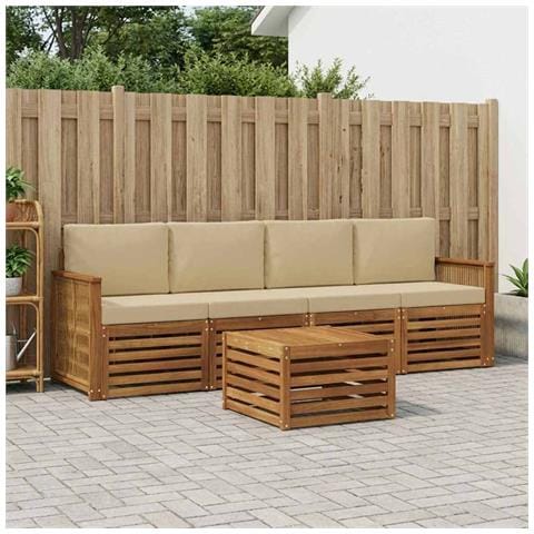 Set di divani da esterno con cuscino 5 pcs Naturale e Beige - Foto 2