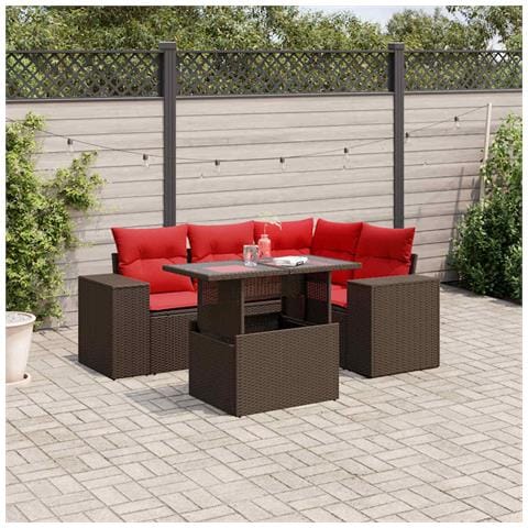 Set Divani da Giardino 5 pz con Cuscini Marrone in Polyrattan - Foto 2