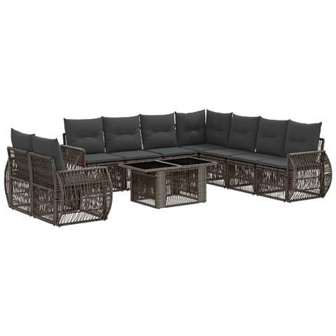 Set Divano da Giardino 10 pz Grigio e Grigio Scuro polyrattan - Foto 1