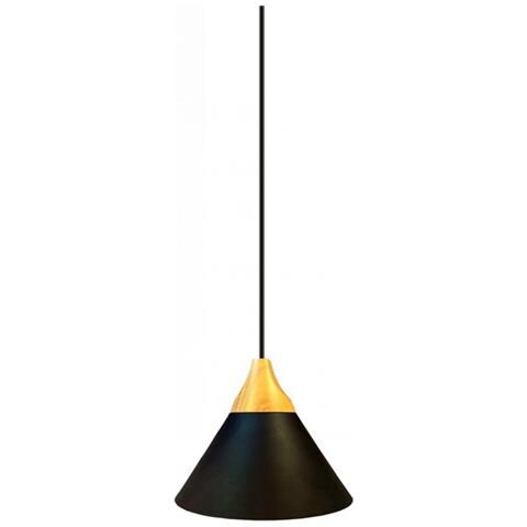 1 Lampadario V-tac Portalampada In Alluminio E Legno Pendente Sospensione E27 Nero Opaco - Foto 1