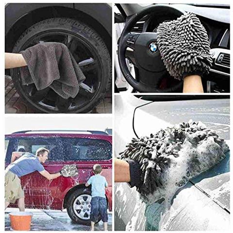 Large Size Microfibra Car Wash Mitt - Premium Ciniglia Wash Gove E Microfibra Towel - Lint Gratuito - Scratch Gratis (2x Panno 2x Guanto)  - Foto 4