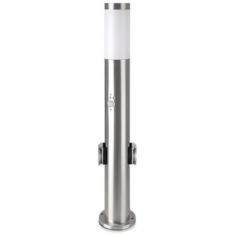 V-tac Vt-838 Portalampada Wall Light Da Giardino Con Sensore Pir E 2 Prese Schuko 16a Fissaggio A Terra 60cm In Acciaio Inox Nickel Satinato 1xe27 Ip44 - Sku 8977 - Foto 1