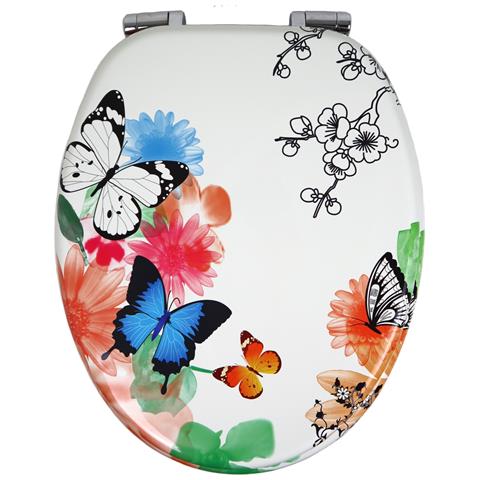Sedile Wc Copri Vater Universale Frizionato Fantasia In Mdf Con Chiusura Rallentata *** Fantasia : Butterfly - Foto 2