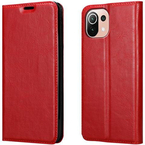 Custodia Compatibile Con Xiaomi Mi 11 Lite (4g / 5g) / 11 Lite Ne In Rosso Mela - Coperchio Protettiva Con Chiusura Magnetica, Funzione Stand E Tasca Per Le Carte - Foto 8