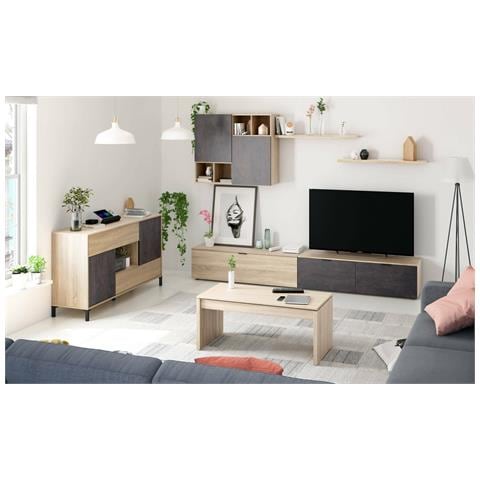 Credenza Abib, Buffet Da Soggiorno, Mobile Porta Tv, Madia Con Piedini Per Salotto, Armadio Moderno A 2 Ante, 151x41h80 Cm, Rovere E Ossido - Foto 10