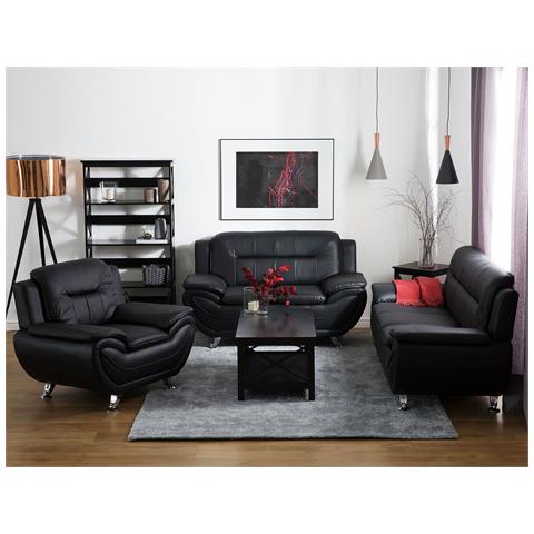 Set Da Salotto 6 Posti Leira Pelle Sintetica Nero - Foto 1