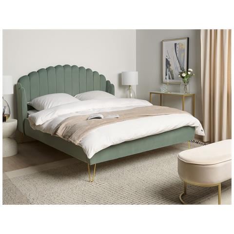Letto Matrimoniale Velluto Verde 160 X 200 Cm Ambillou - Foto 1
