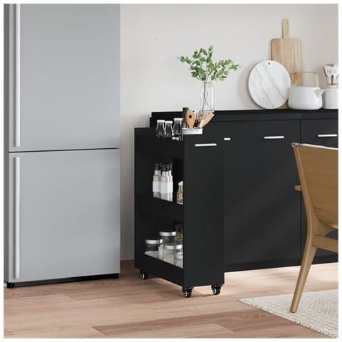 Mobile Con Ruote Nero 60x22x79 Cm In Legno Multistrato - Foto 3