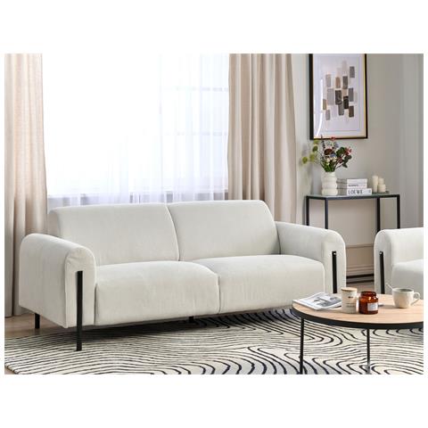 Divano 3 Posti Askim Velluto A Coste Bianco Sporco - Foto 1