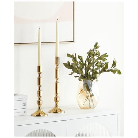 Set Di 2 Portacandele Dikirnis Metallo 31/36 Cm Oro - Foto 1
