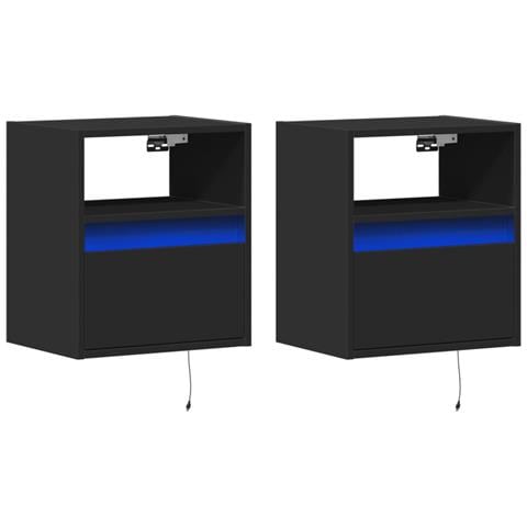 Comodini A Parete Con Luci Led 2 Pz Neri - Foto 3