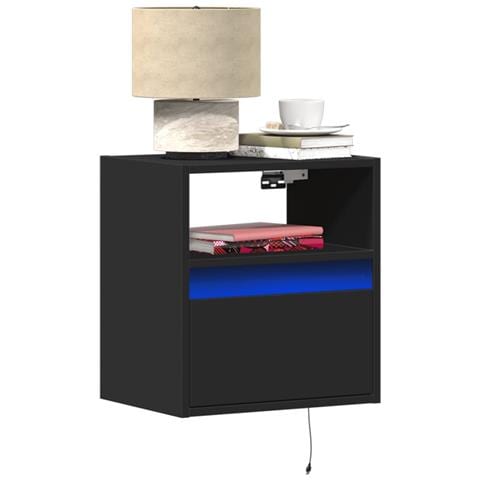 Comodini A Parete Con Luci Led 2 Pz Neri - Foto 1