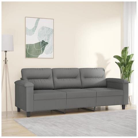 Divano A 3 Posti Grigio Scuro 180 Cm In Tessuto Microfibra - Foto 1