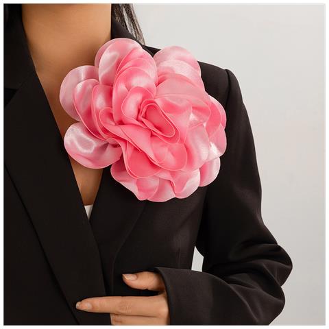 Spilla Con Fiore Grande E Vistoso In Tessuto Satinato Pink - Foto 2