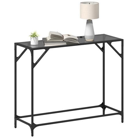 Tavolino Consolle Con Piano In Vetro Nero 98x35x81cm In Acciaio - Foto 3